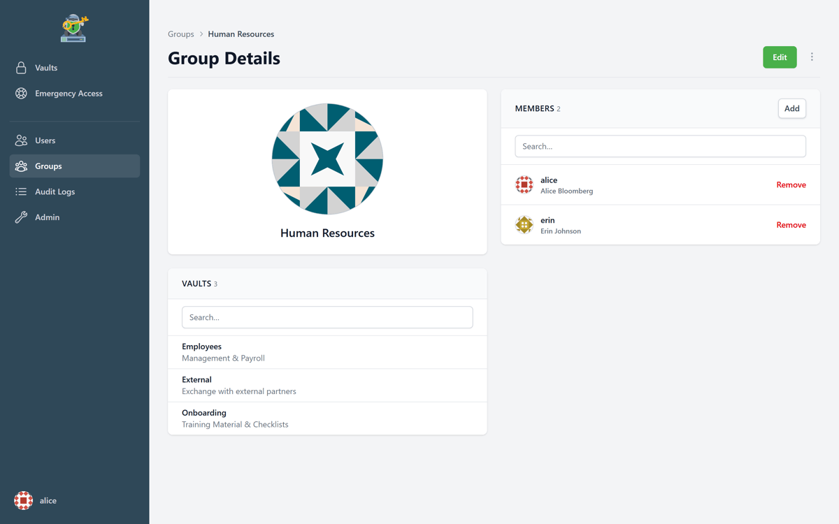 Group details with members and vaults in Cryptomator Hub 2.0.0