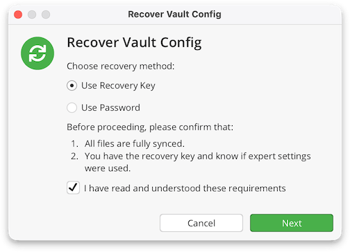 Restoring the vault configuration file