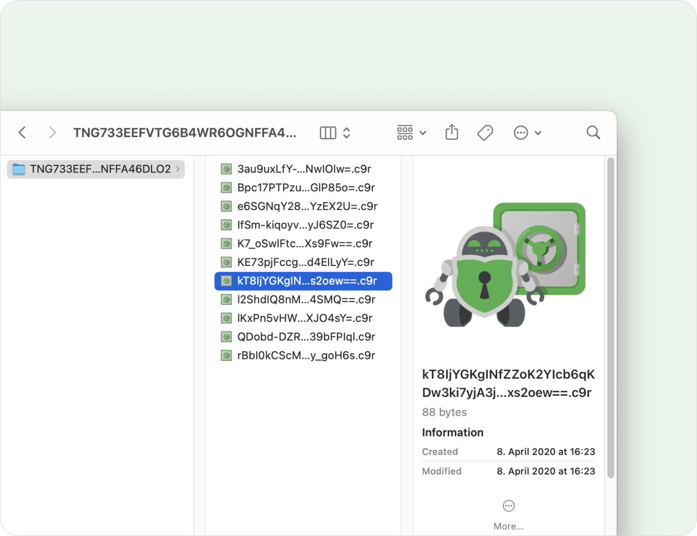 Encrypted folder with obscure filenames in a file explorer