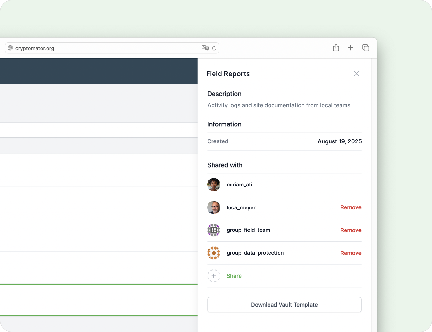 Access management showing granular permissions for field reports