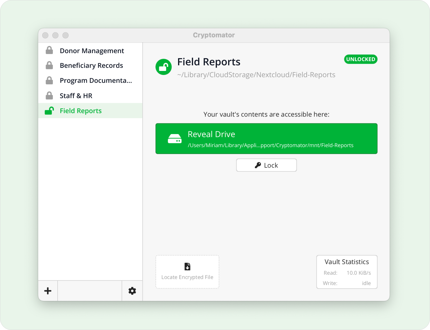 Vault shared with field team and compliance unit for secure collaboration